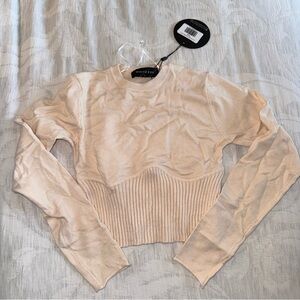 NWT White Fox Boutique Take Me Higher Long Sleeve Crop Beige S